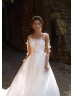 Long Sleeves Beaded White Tulle 3D Flowers Wedding Dress